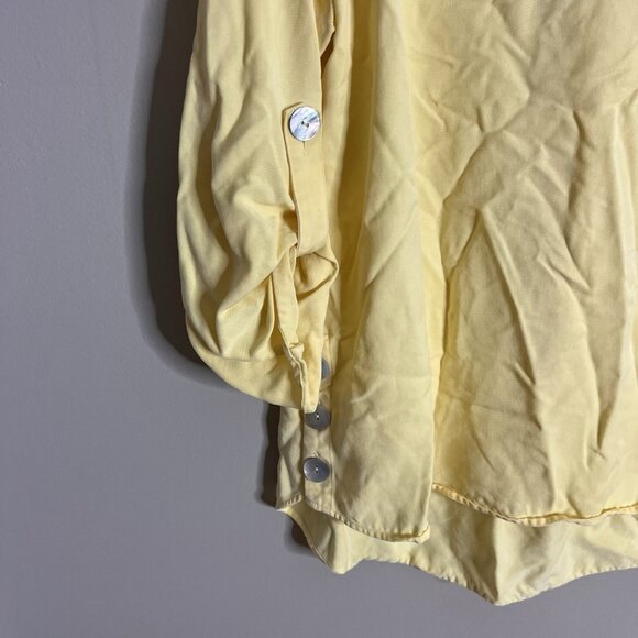 Soft Surroundings Size Large V-Neck Button Tencel Butter Yellow Blouse Top - Picture 2 of 8